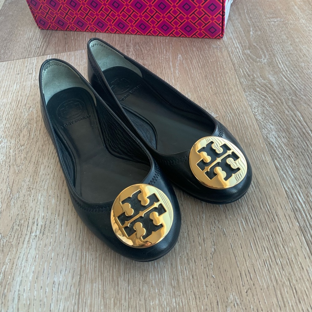 Tory Burch black gold ballet flats